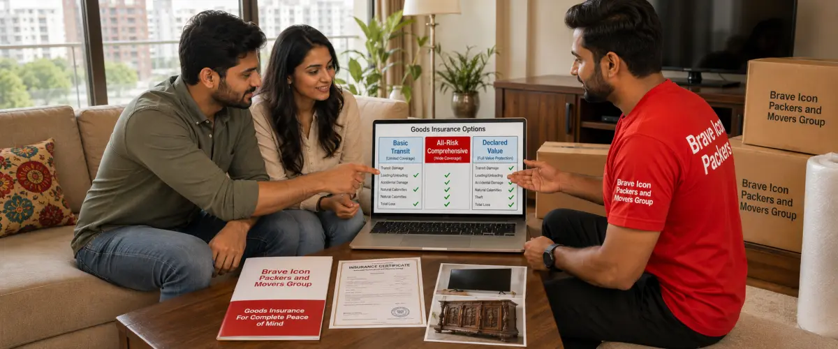A thorough goods insurance consultation during a pre-move survey inside a Noida home.